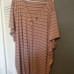 Lane Bryant Striped V-Neck Top in Pink and Brown